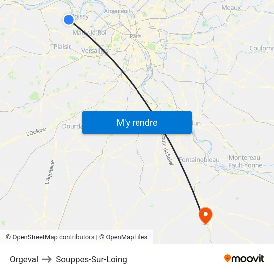 Orgeval to Souppes-Sur-Loing map