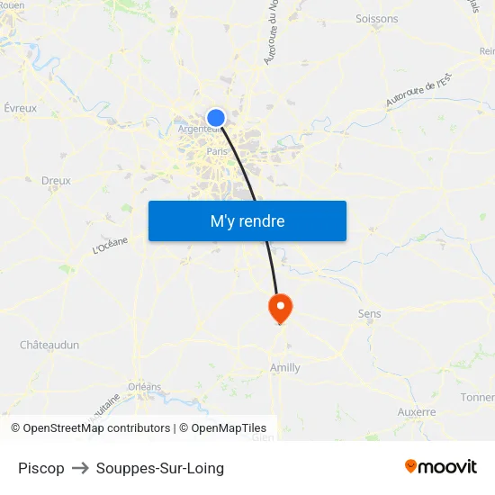 Piscop to Souppes-Sur-Loing map