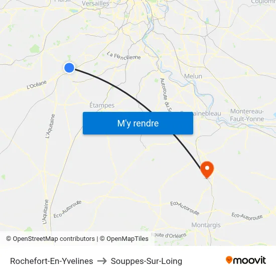 Rochefort-En-Yvelines to Souppes-Sur-Loing map