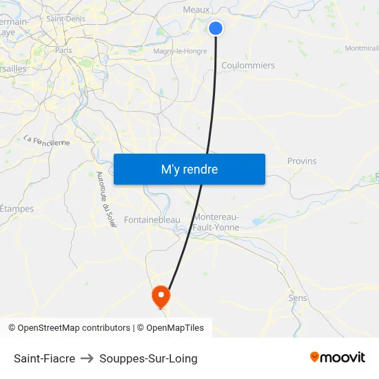Saint-Fiacre to Souppes-Sur-Loing map