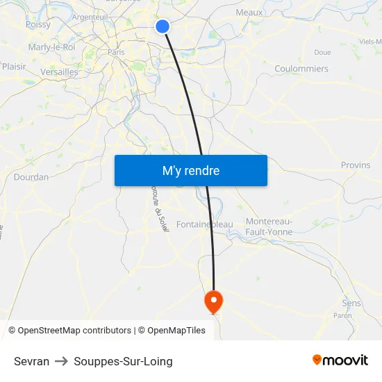 Sevran to Souppes-Sur-Loing map