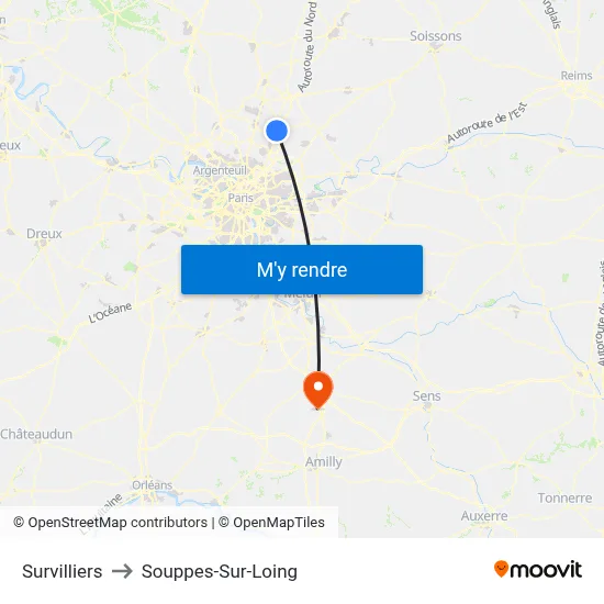 Survilliers to Souppes-Sur-Loing map