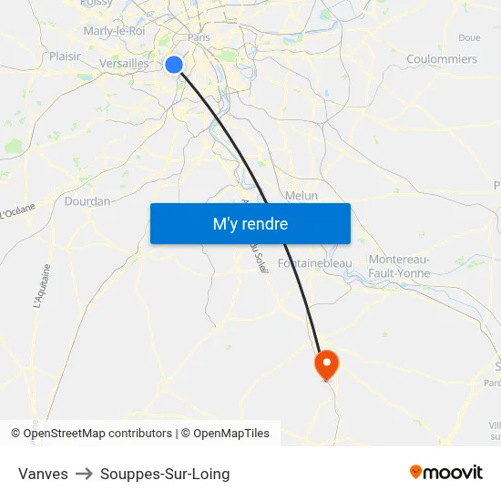 Vanves to Souppes-Sur-Loing map