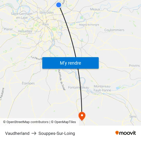 Vaudherland to Souppes-Sur-Loing map