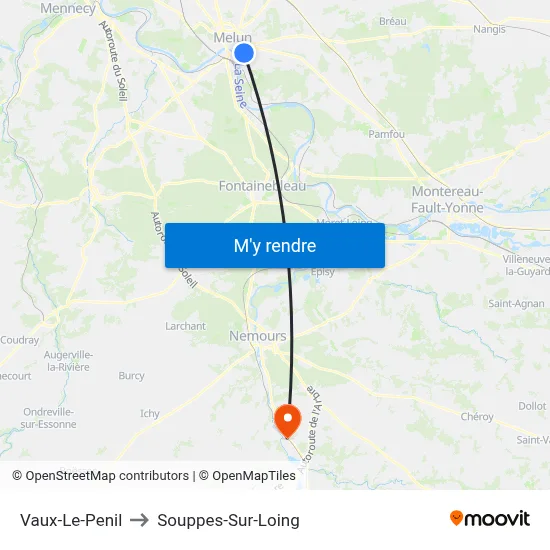 Vaux-Le-Penil to Souppes-Sur-Loing map