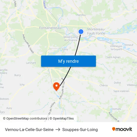Vernou-La-Celle-Sur-Seine to Souppes-Sur-Loing map