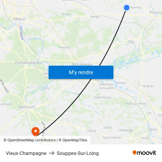 Vieux-Champagne to Souppes-Sur-Loing map