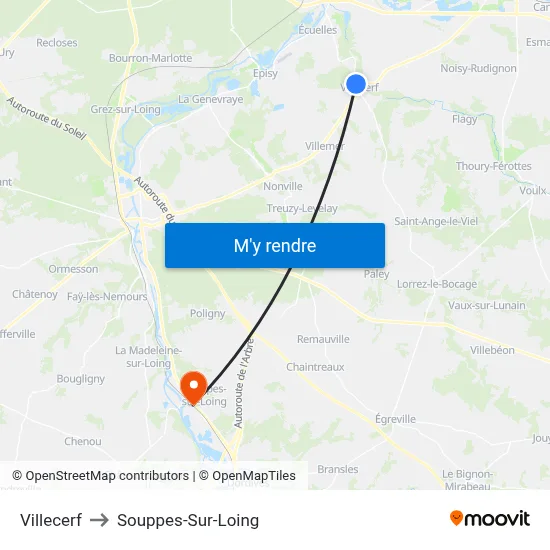 Villecerf to Souppes-Sur-Loing map
