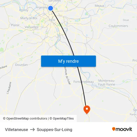 Villetaneuse to Souppes-Sur-Loing map