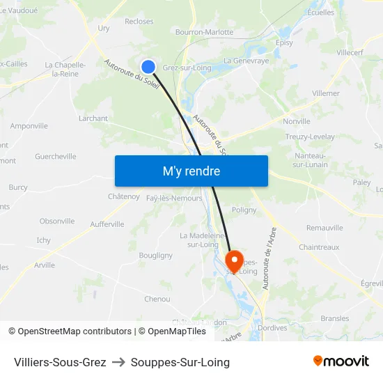 Villiers-Sous-Grez to Souppes-Sur-Loing map
