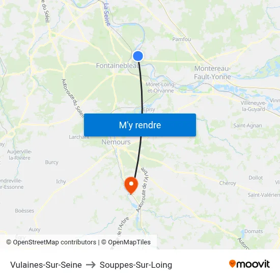 Vulaines-Sur-Seine to Souppes-Sur-Loing map
