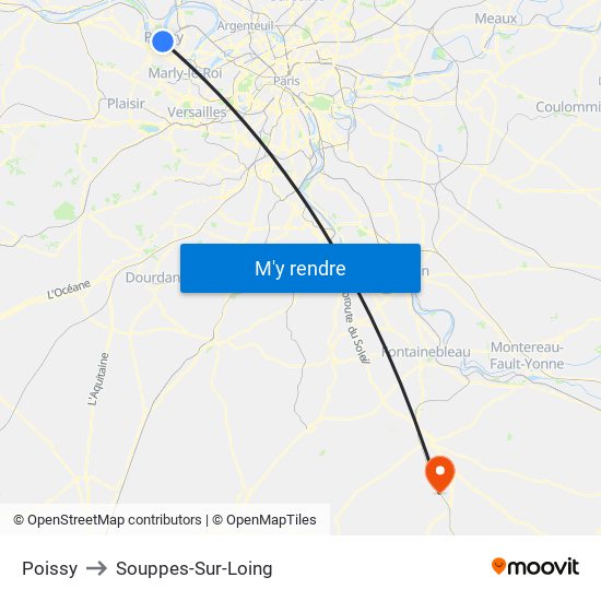 Poissy to Souppes-Sur-Loing map