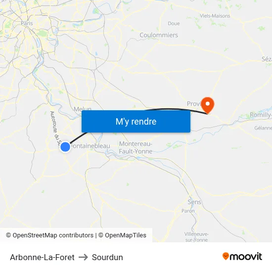 Arbonne-La-Foret to Sourdun map