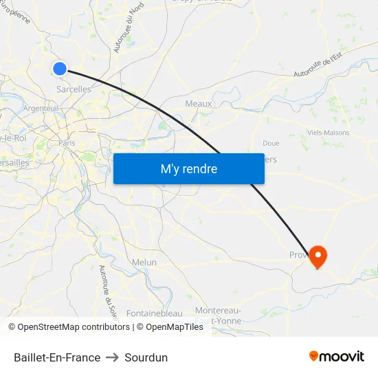 Baillet-En-France to Sourdun map