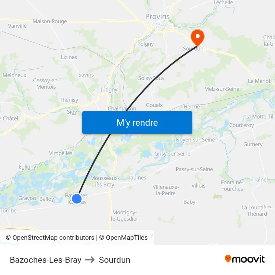 Bazoches-Les-Bray to Sourdun map