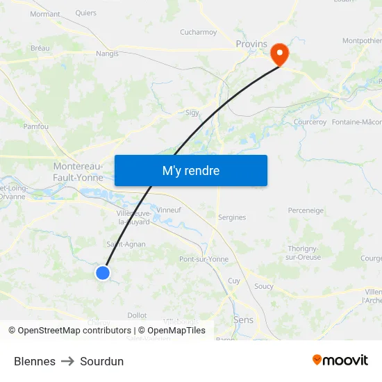 Blennes to Sourdun map