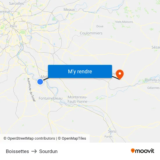 Boissettes to Sourdun map