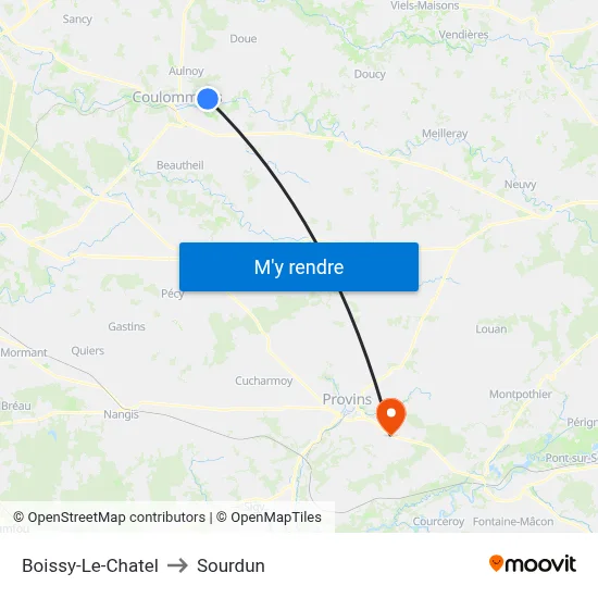 Boissy-Le-Chatel to Sourdun map