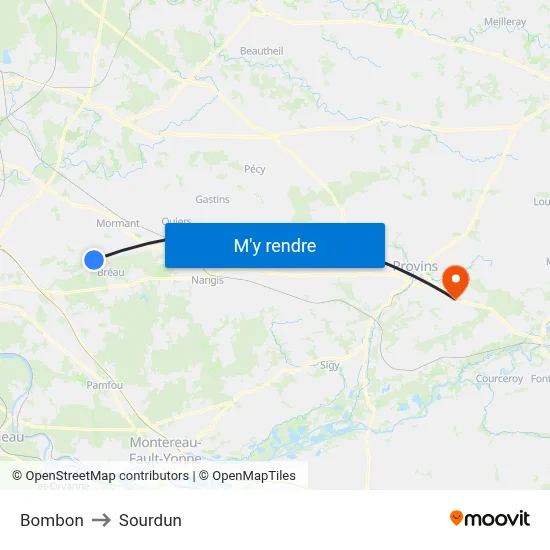 Bombon to Sourdun map