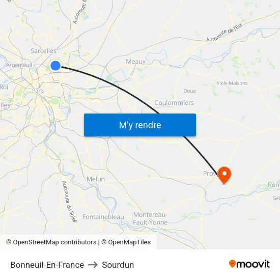 Bonneuil-En-France to Sourdun map