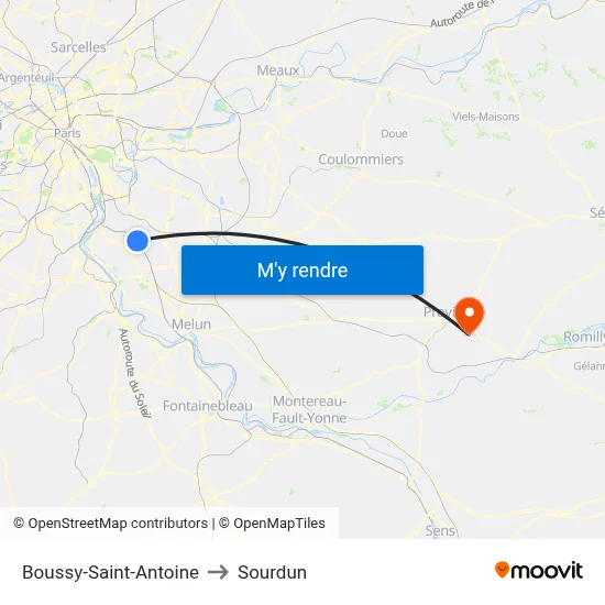 Boussy-Saint-Antoine to Sourdun map