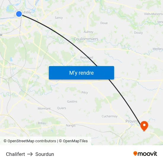 Chalifert to Sourdun map