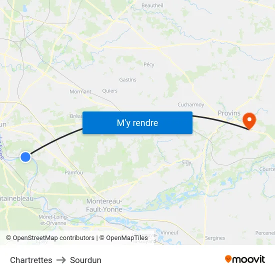 Chartrettes to Sourdun map