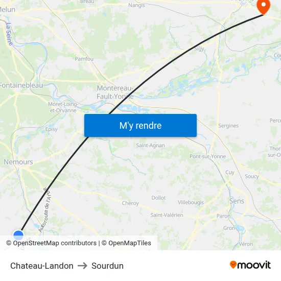 Chateau-Landon to Sourdun map