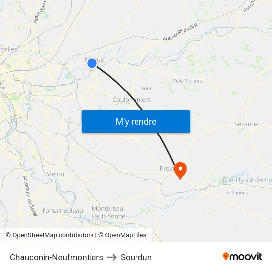 Chauconin-Neufmontiers to Sourdun map