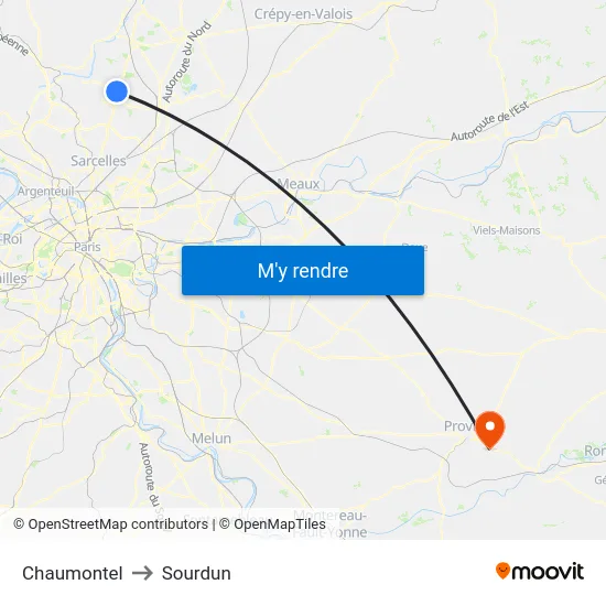Chaumontel to Sourdun map