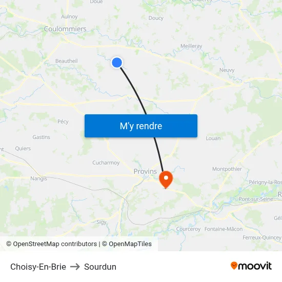 Choisy-En-Brie to Sourdun map