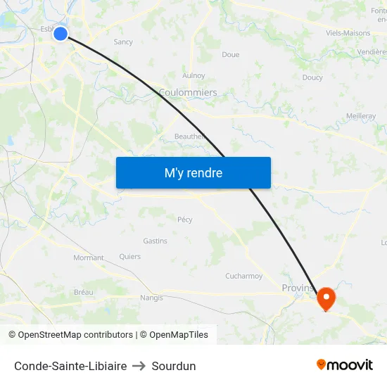 Conde-Sainte-Libiaire to Sourdun map