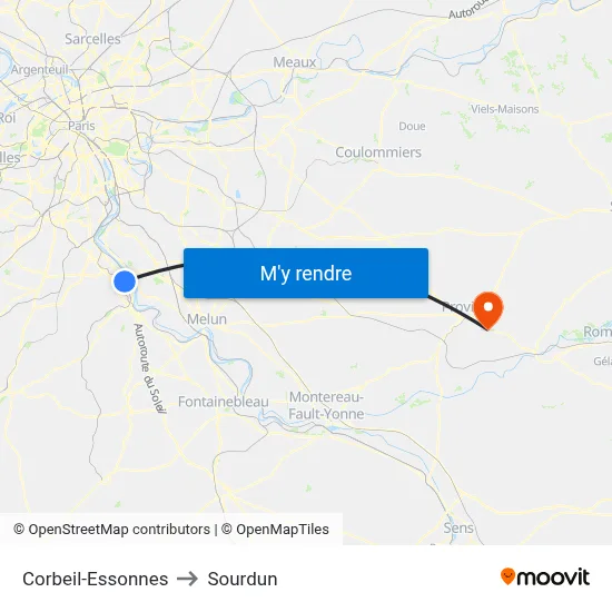 Corbeil-Essonnes to Sourdun map