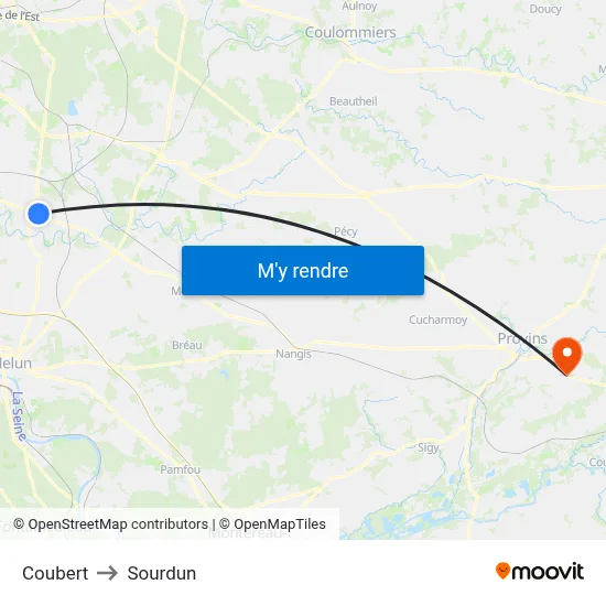 Coubert to Sourdun map