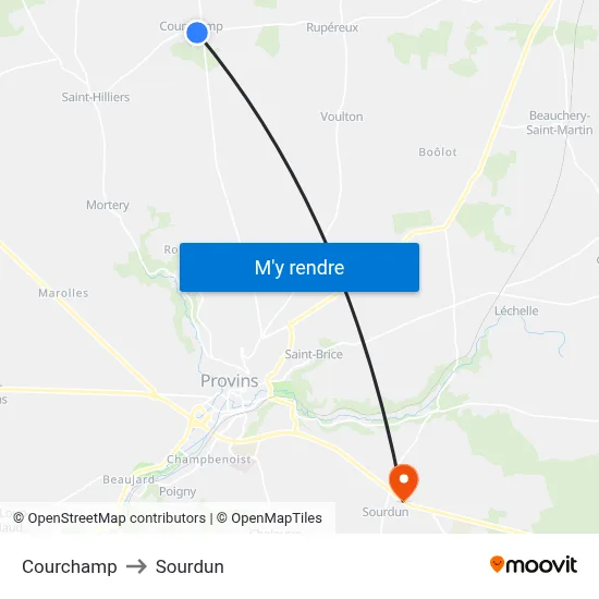 Courchamp to Sourdun map