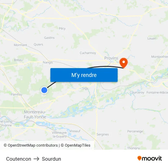 Coutencon to Sourdun map