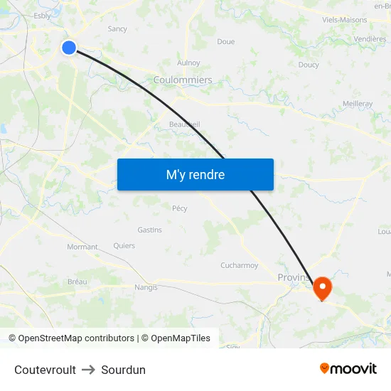 Coutevroult to Sourdun map