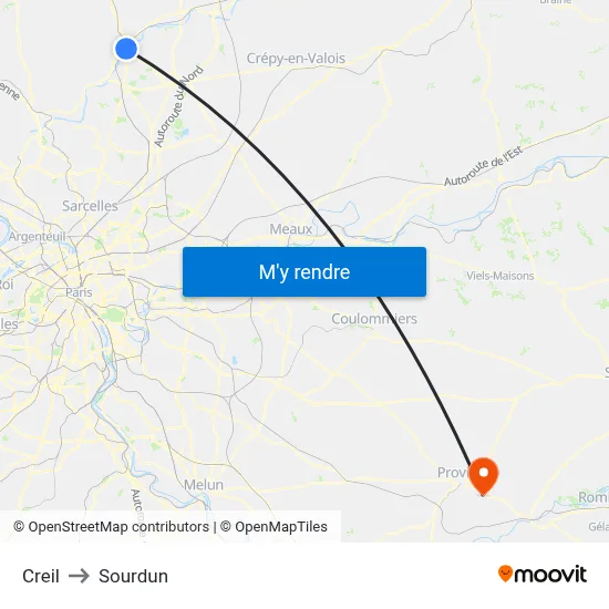 Creil to Sourdun map