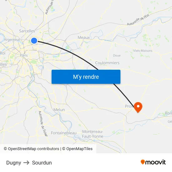 Dugny to Sourdun map