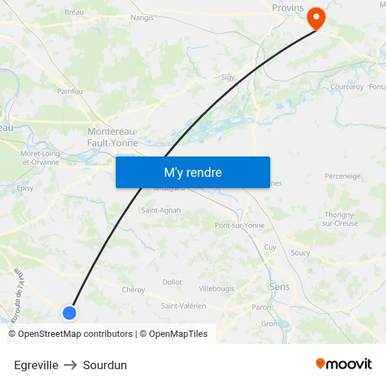 Egreville to Sourdun map