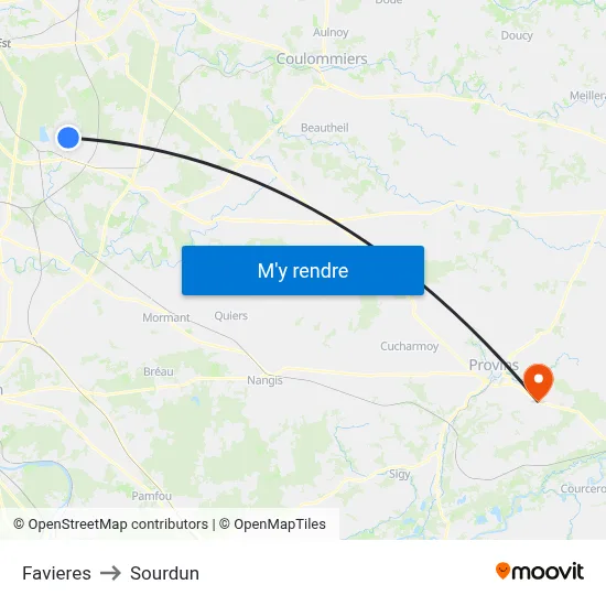 Favieres to Sourdun map