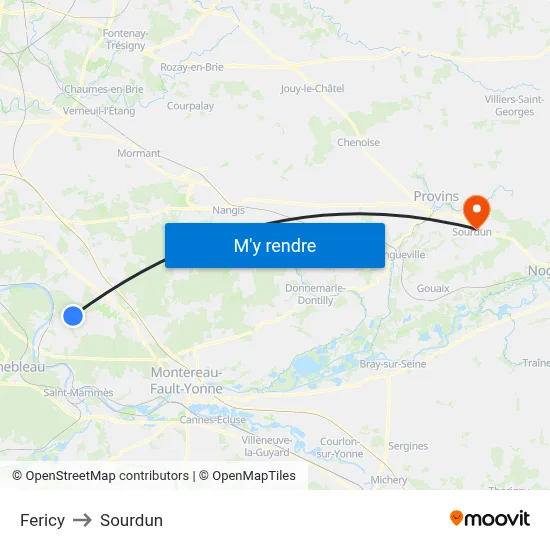 Fericy to Sourdun map