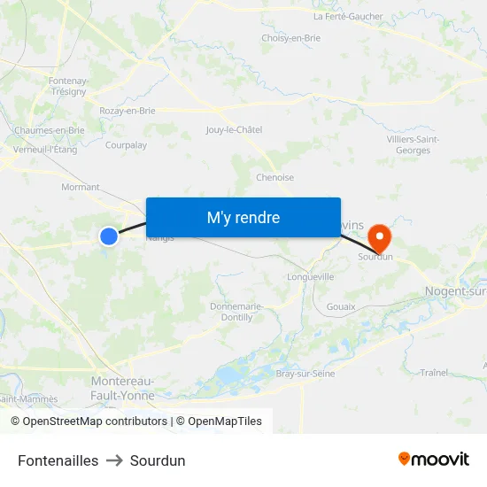 Fontenailles to Sourdun map