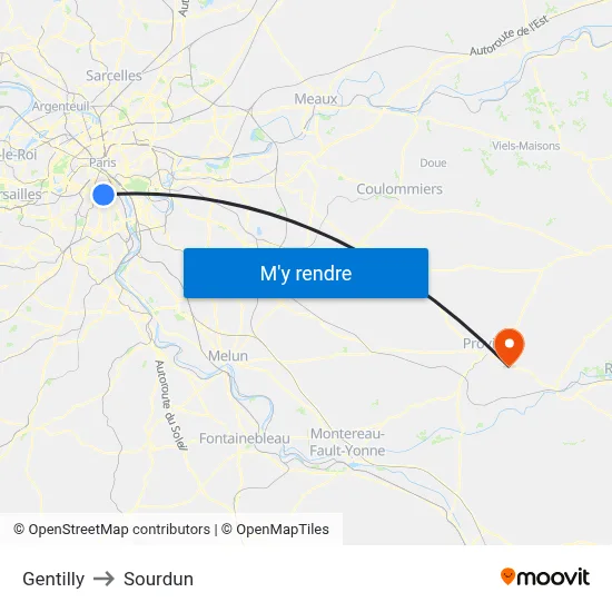 Gentilly to Sourdun map