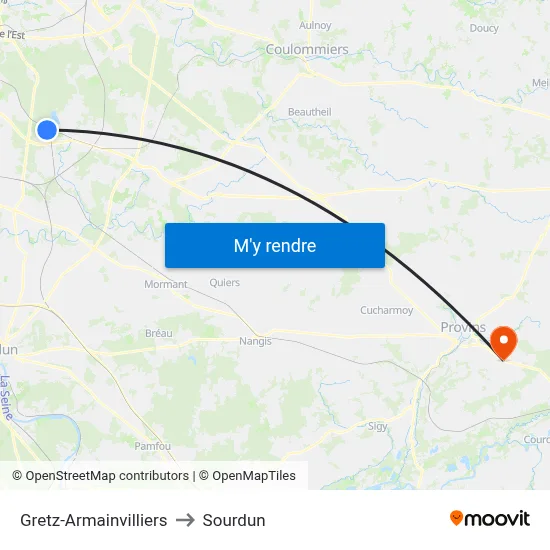 Gretz-Armainvilliers to Sourdun map