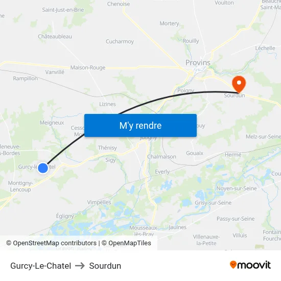 Gurcy-Le-Chatel to Sourdun map