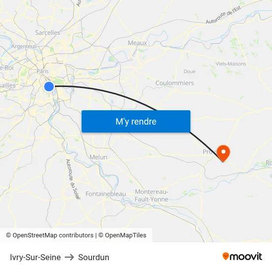 Ivry-Sur-Seine to Sourdun map