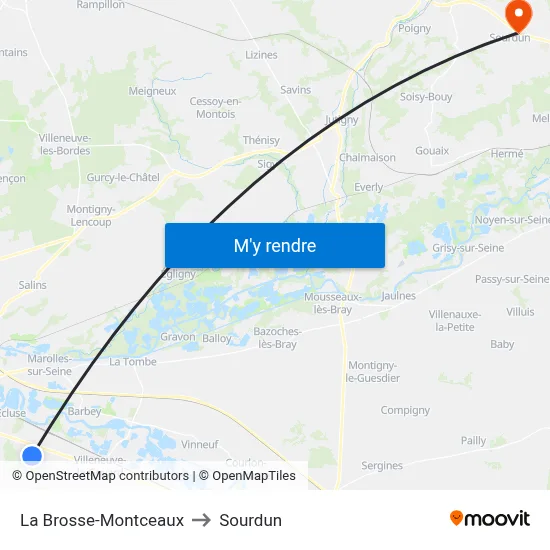 La Brosse-Montceaux to Sourdun map