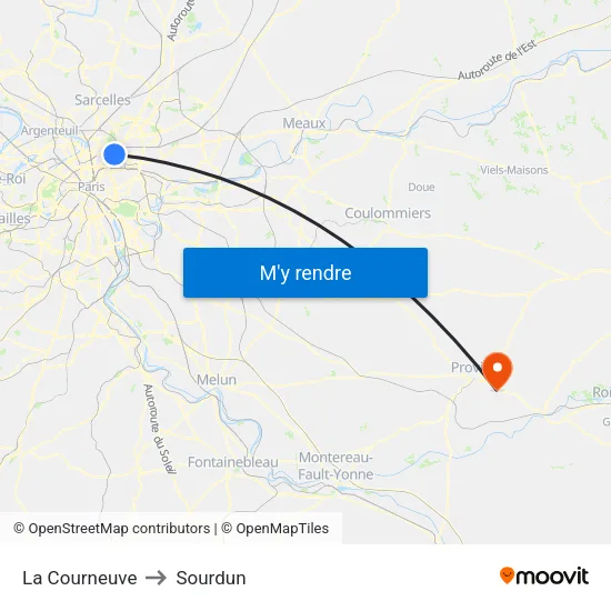La Courneuve to Sourdun map