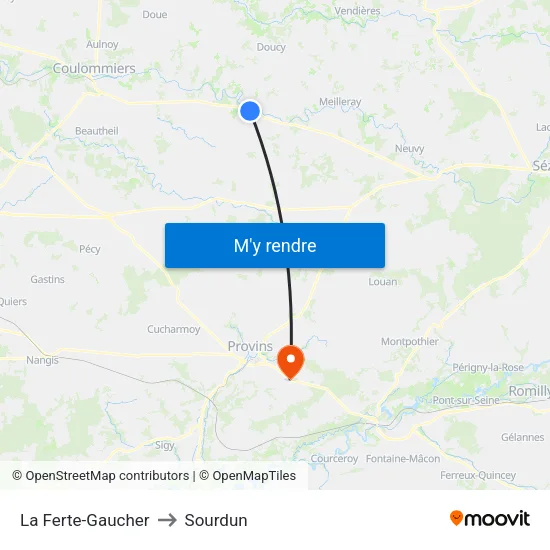 La Ferte-Gaucher to Sourdun map